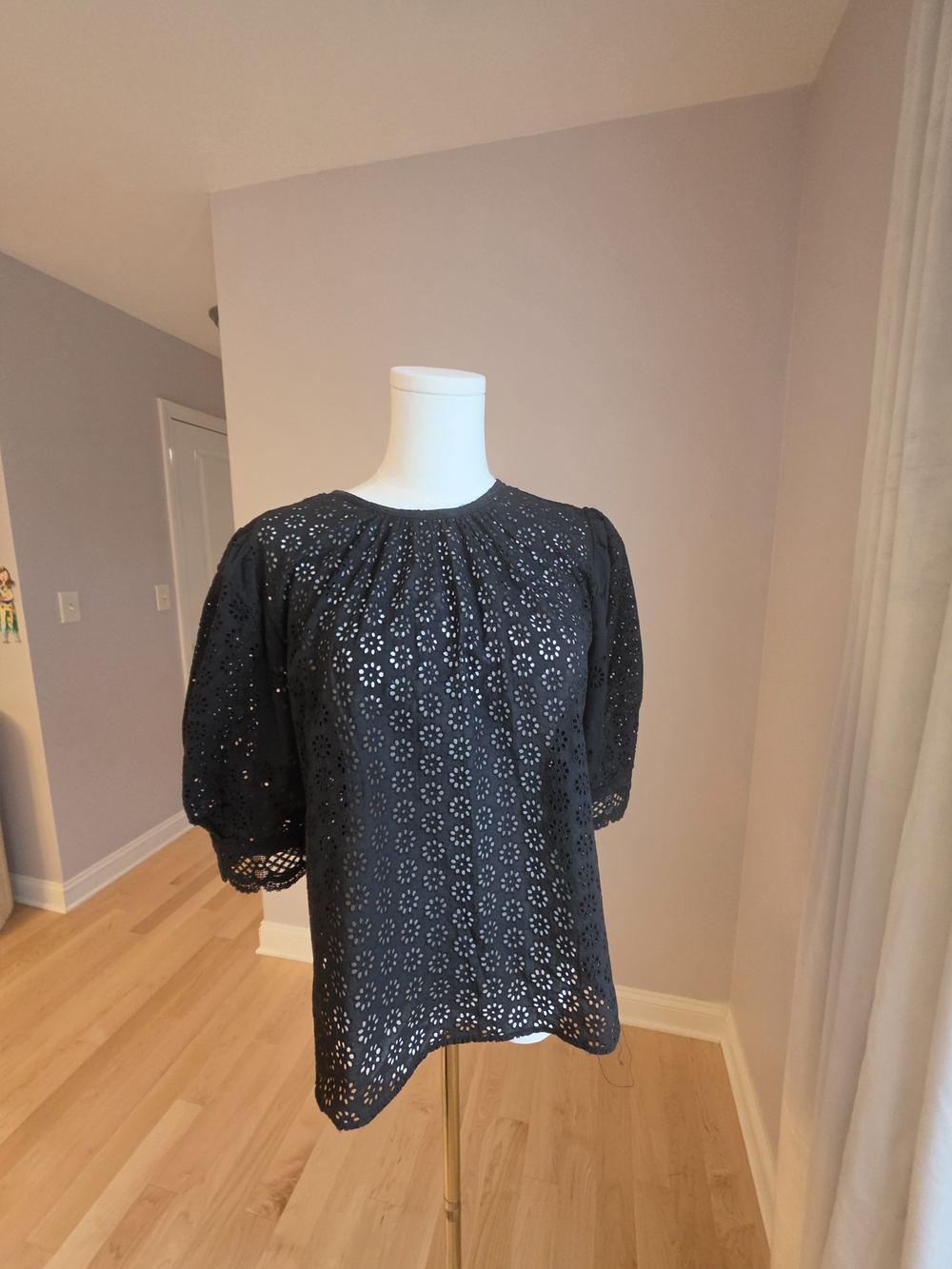 Maje Black Eyelet Peasant Sleeve Blouse